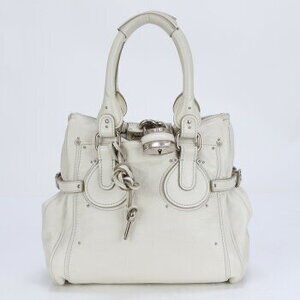 Chloe Paddington Padlock keyed leather Shoulder Bag Tote white